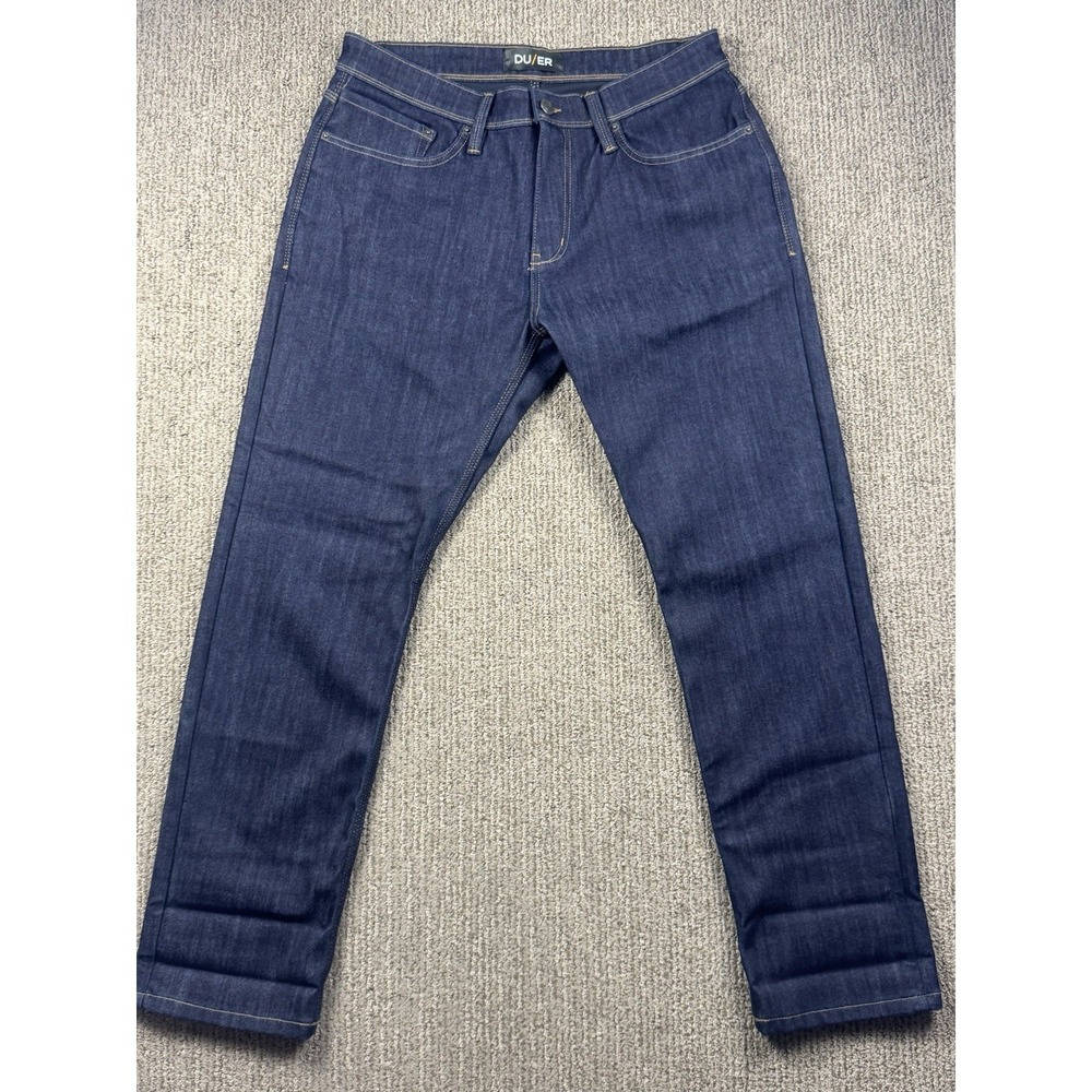 DUER Mens 33x30 Performance Relaxed Fit Tapered Jeans L2X Dark Wash Stretch